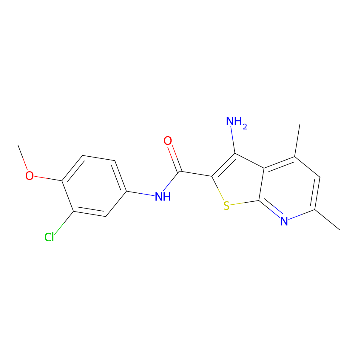 3-amino-N-(3-chloro-4-methoxyphenyl)-4,6-dimethylthieno[2,3-b]pyridine-2-carboxamide molecular structure, CAS 691866-94-1