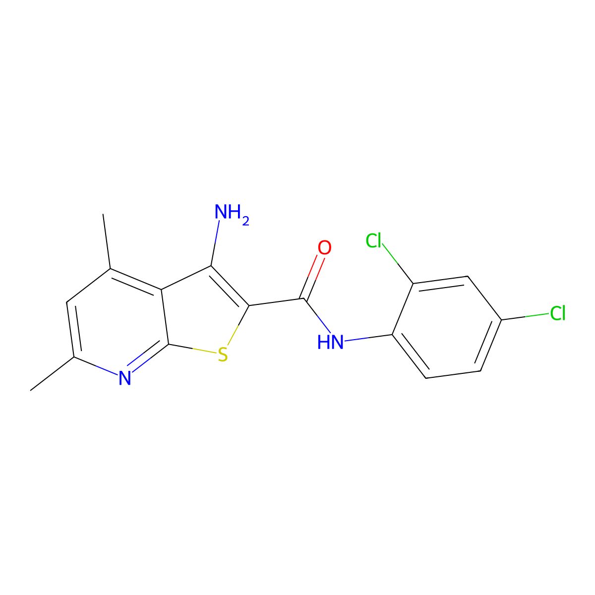 3-amino-N-(2,4-dichlorophenyl)-4,6-dimethylthieno[2,3-b]pyridine-2-carboxamide molecular structure, CAS 691866-95-2