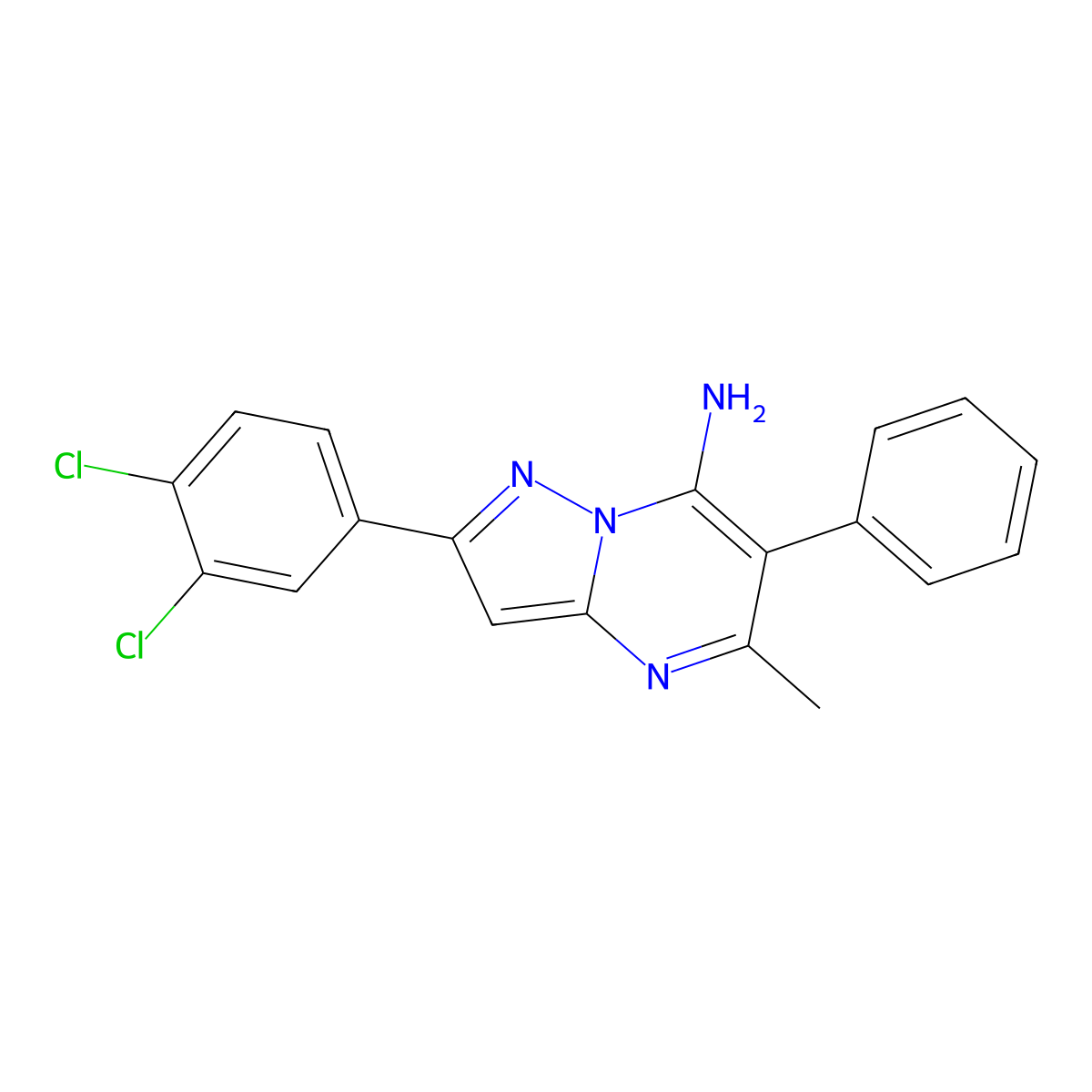2-(3,4-Dichlorophenyl)-5-methyl-6-phenylpyrazolo[1,5-a]pyrimidin-7-amine molecular structure, CAS 691868-54-9