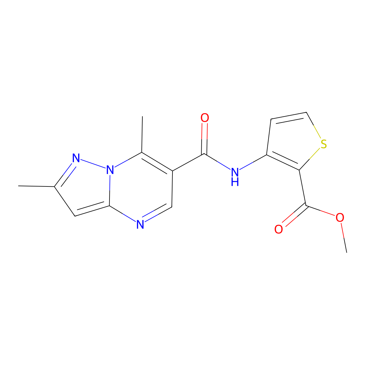 Methyl 3-{[(2,7-dimethylpyrazolo[1,5-a]pyrimidin-6-yl)carbonyl]amino}-2-thiophenecarboxylate molecular structure, CAS 691868-60-7