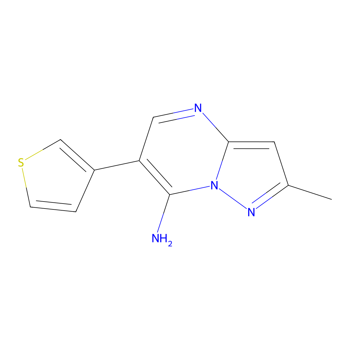 2-Methyl-6-(3-thienyl)pyrazolo[1,5-a]pyrimidin-7-amine molecular structure, CAS 691868-64-1