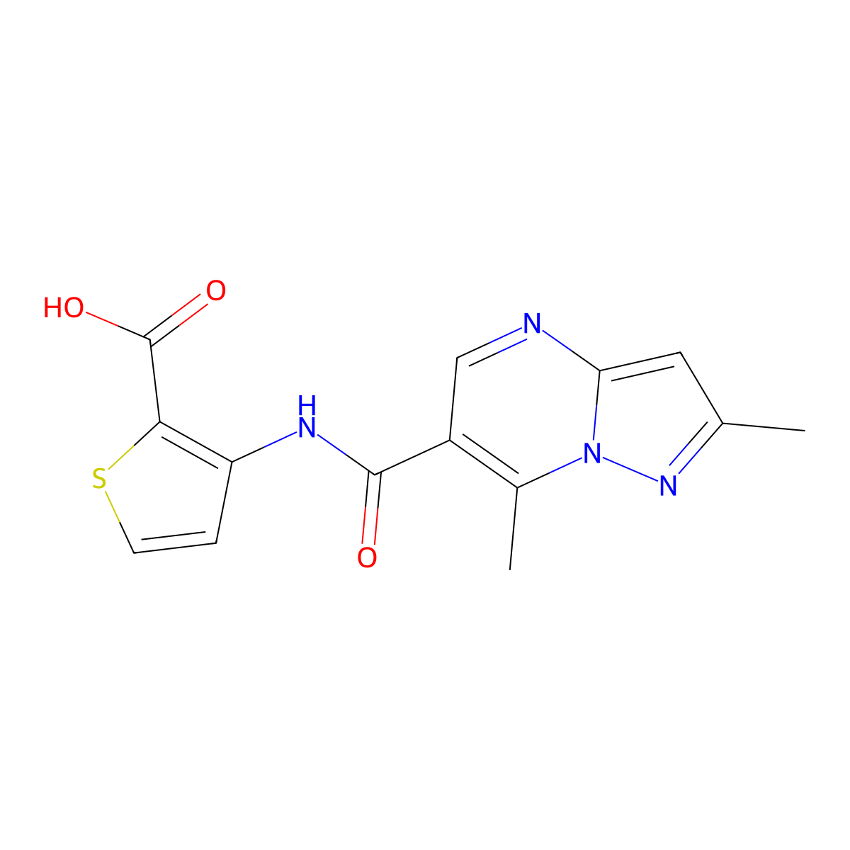 3-{[(2,7-Dimethylpyrazolo[1,5-a]pyrimidin-6-yl)carbonyl]amino}-2-thiophenecarboxylic acid molecular structure, CAS 691868-68-5