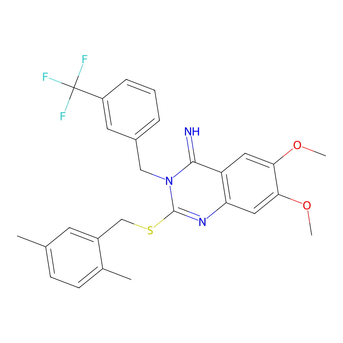 2-[(2,5-dimethylbenzyl)sulfanyl]-6,7-dimethoxy-3-[3-(trifluoromethyl)benzyl]-4(3H)-quinazolinimine molecular structure, CAS 691868-85-6
