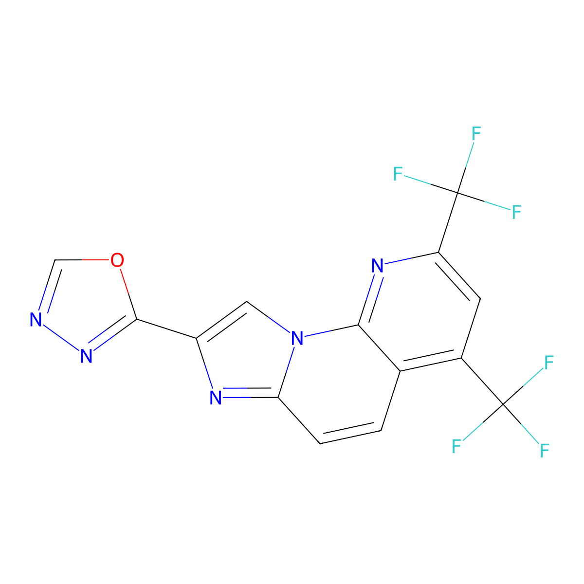 2-(2,4-Bis(trifluoromethyl)imidazo(1,2-a)(1,8)naphthyridin-8-yl)-1,3,4-oxadiazole molecular structure, CAS 691868-88-9