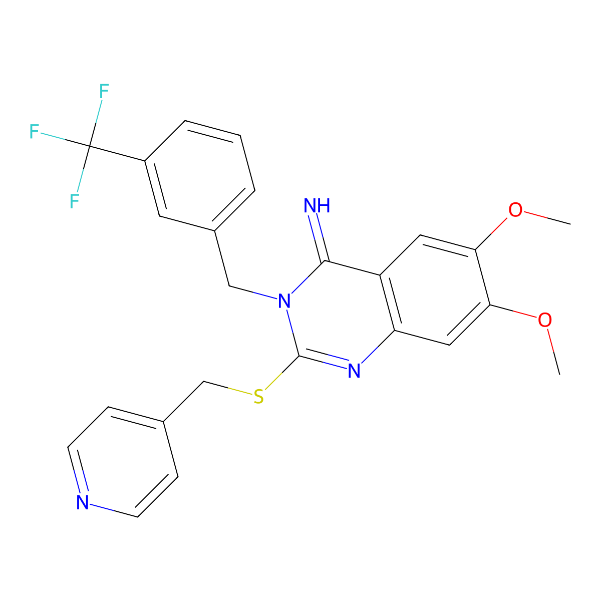 6,7-dimethoxy-2-[(4-pyridinylmethyl)sulfanyl]-3-[3-(trifluoromethyl)benzyl]-4(3H)-quinazolinimine molecular structure, CAS 691868-98-1