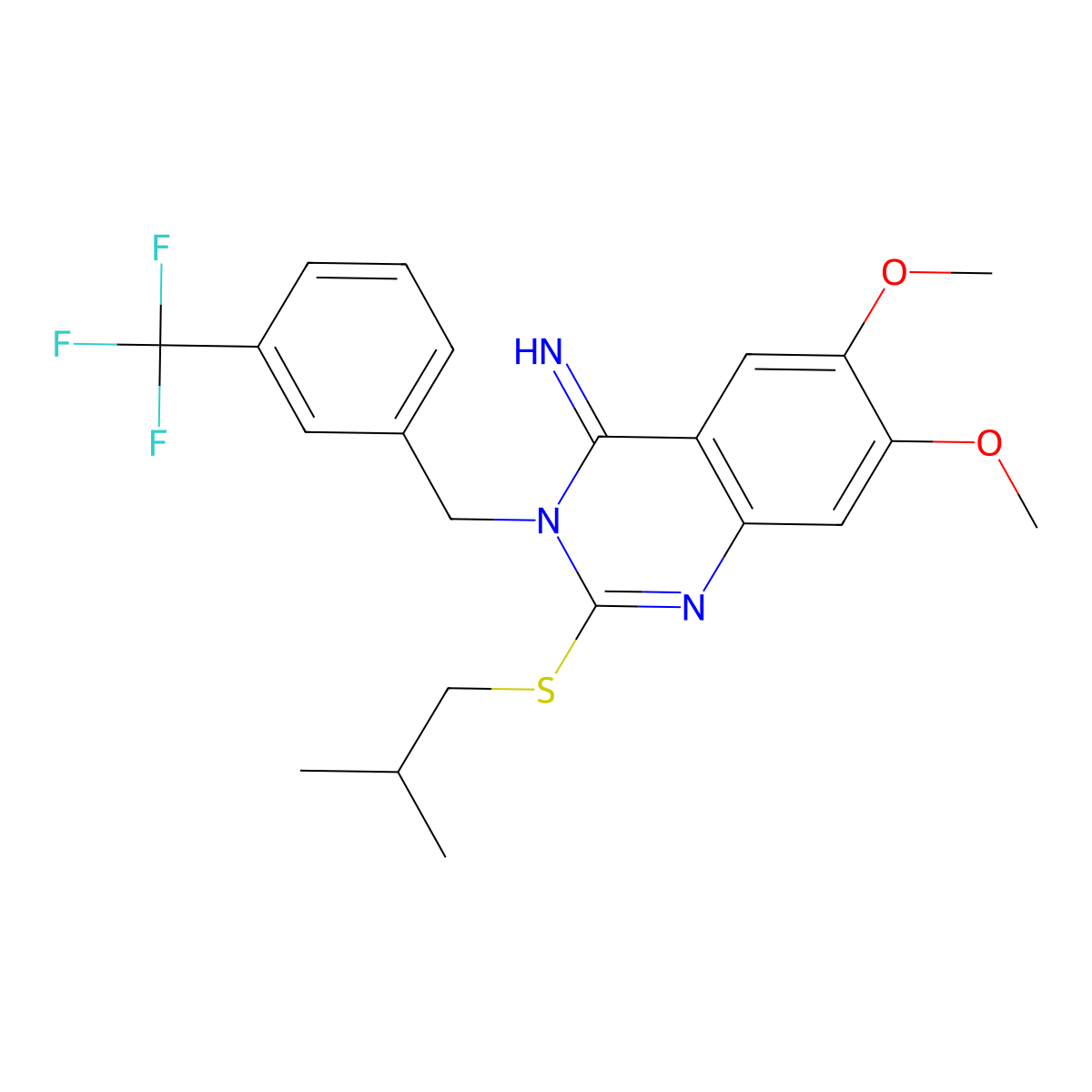 2-(isobutylsulfanyl)-6,7-dimethoxy-3-[3-(trifluoromethyl)benzyl]-4(3H)-quinazolinimine molecular structure, CAS 691869-01-9