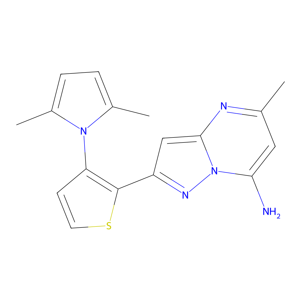 2-[3-(2,5-dimethyl-1H-pyrrol-1-yl)-2-thienyl]-5-methylpyrazolo[1,5-a]pyrimidin-7-amine molecular structure, CAS 691869-93-9