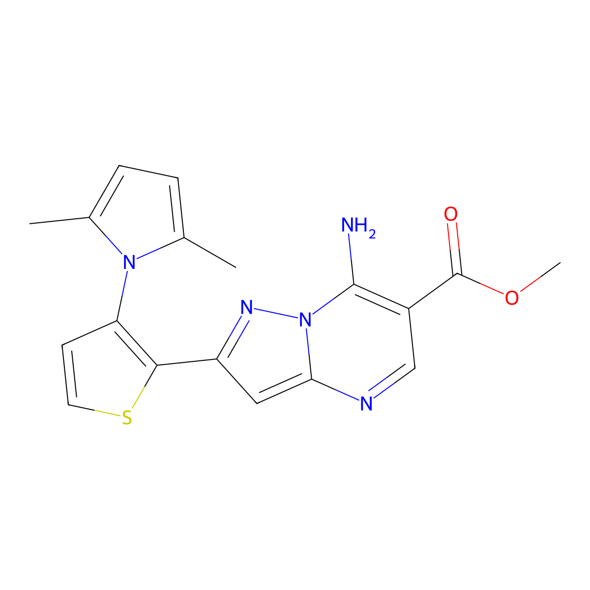 methyl 7-amino-2-[3-(2,5-dimethyl-1H-pyrrol-1-yl)-2-thienyl]pyrazolo[1,5-a]pyrimidine-6-carboxylate molecular structure, CAS 691872-98-7
