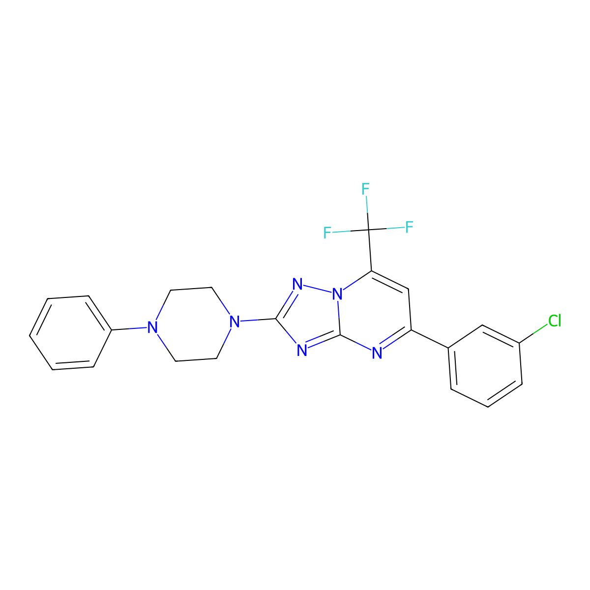 5-(3-Chlorophenyl)-2-(4-phenylpiperazino)-7-(trifluoromethyl)[1,2,4]triazolo[1,5-a]pyrimidine molecular structure, CAS 691873-02-6