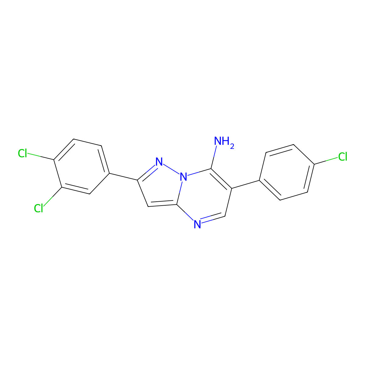 6-(4-Chlorophenyl)-2-(3,4-dichlorophenyl)pyrazolo[1,5-a]pyrimidin-7-amine molecular structure, CAS 691873-05-9