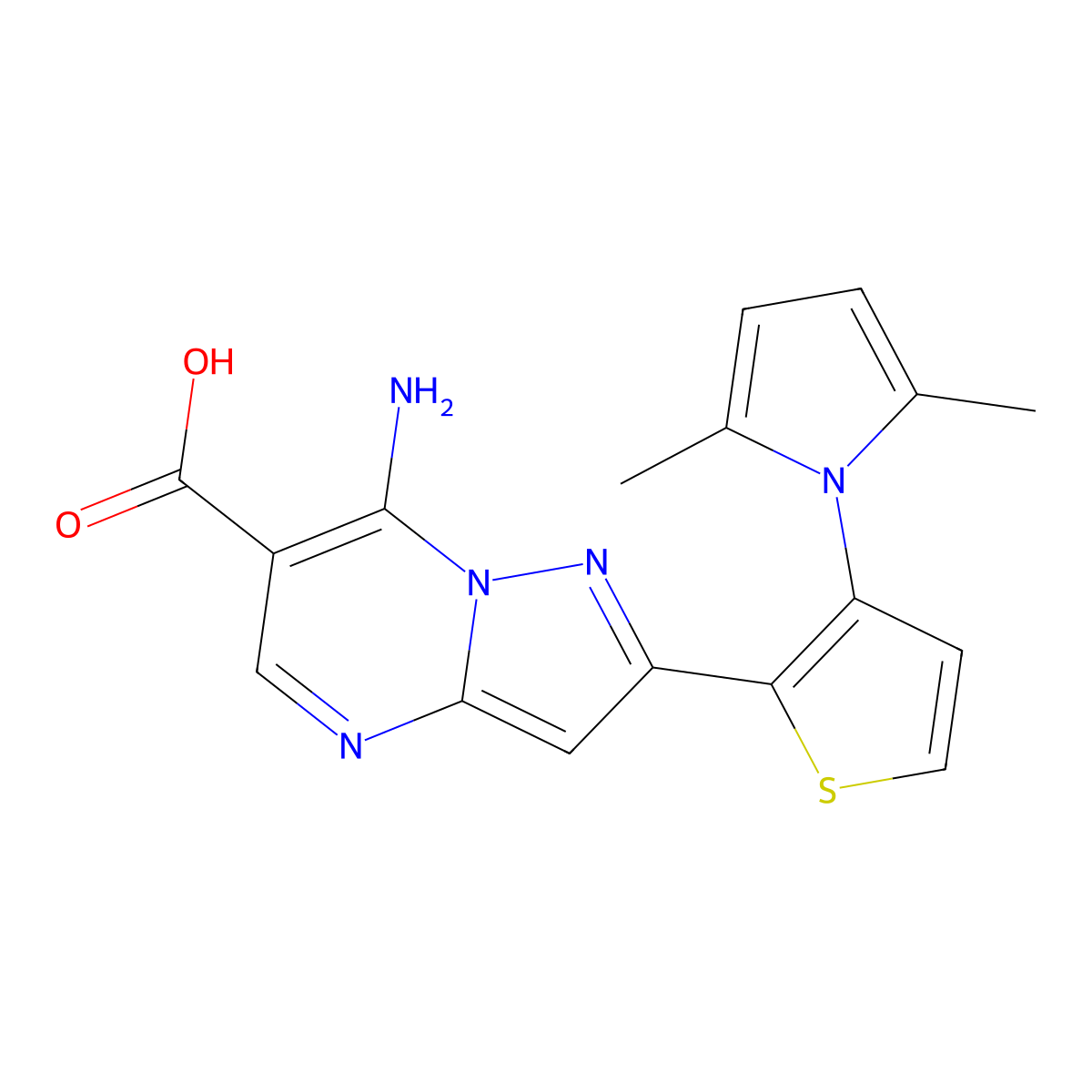 7-amino-2-[3-(2,5-dimethyl-1H-pyrrol-1-yl)-2-thienyl]pyrazolo[1,5-a]pyrimidine-6-carboxylic acid molecular structure, CAS 691873-06-0