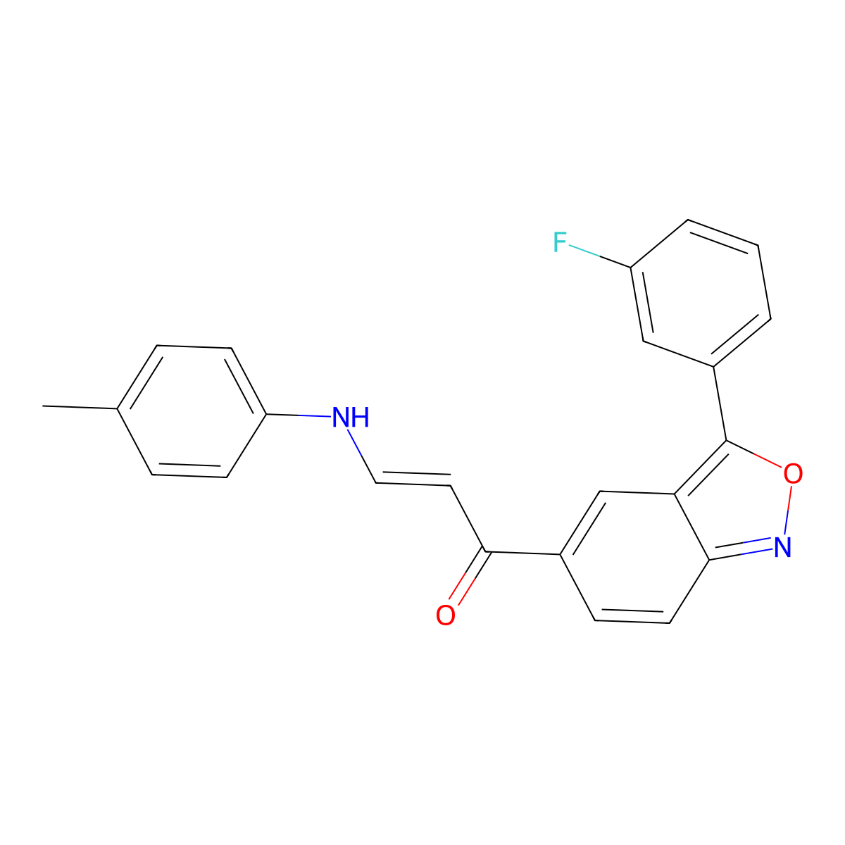 (E)-1-[3-(3-fluorophenyl)-2,1-benzoxazol-5-yl]-3-(4-methylanilino)prop-2-en-1-one molecular structure, CAS 691873-12-8