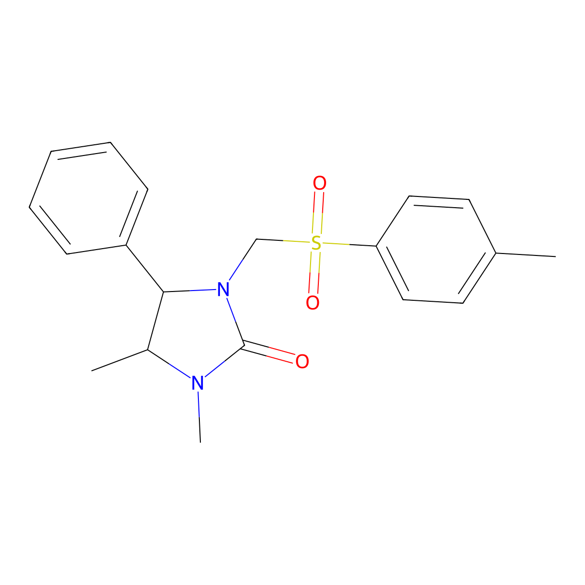 1,5-dimethyl-3-{[(4-methylphenyl)sulfonyl]methyl}-4-phenyltetrahydro-2H-imidazol-2-one molecular structure, CAS 691873-17-3