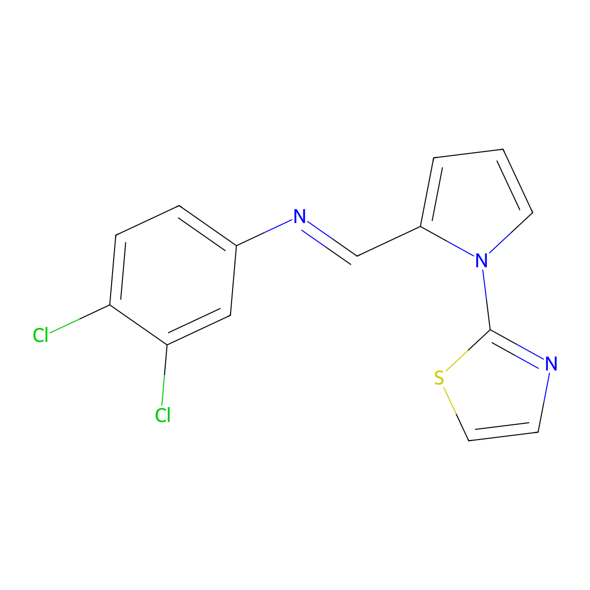 N-(3,4-dichlorophenyl)-N-{(E)-[1-(1,3-thiazol-2-yl)-1H-pyrrol-2-yl]methylidene}amine molecular structure, CAS 691873-18-4