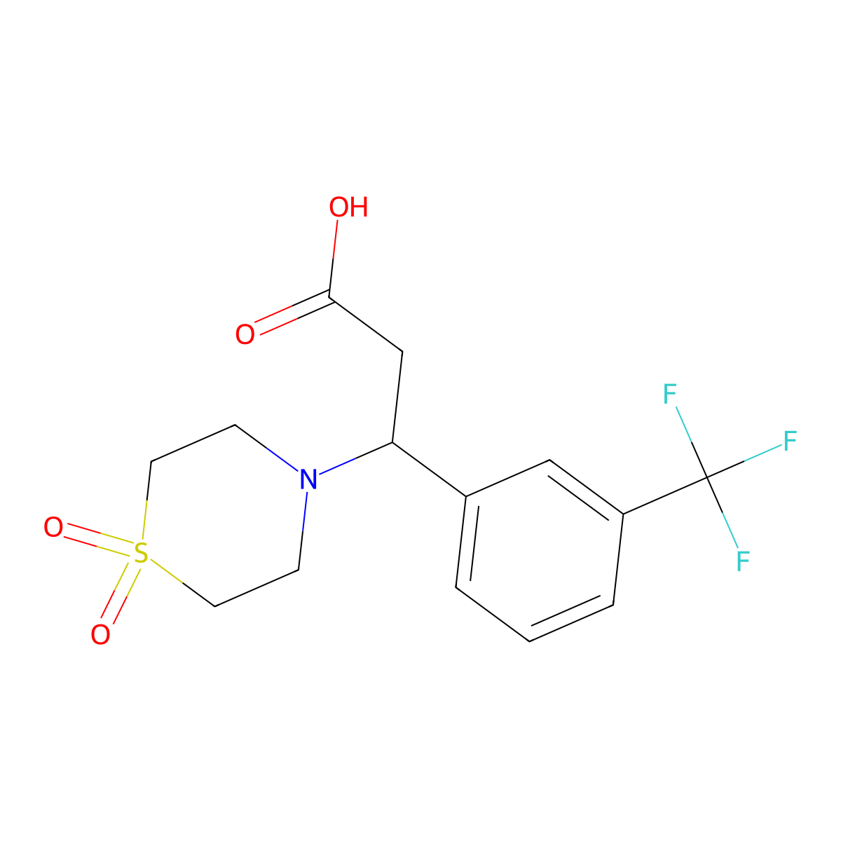 3-(1,1-Dioxo-1lambda~6~,4-thiazinan-4-yl)-3-[3-(trifluoromethyl)phenyl]propanoic acid molecular structure, CAS 691873-22-0