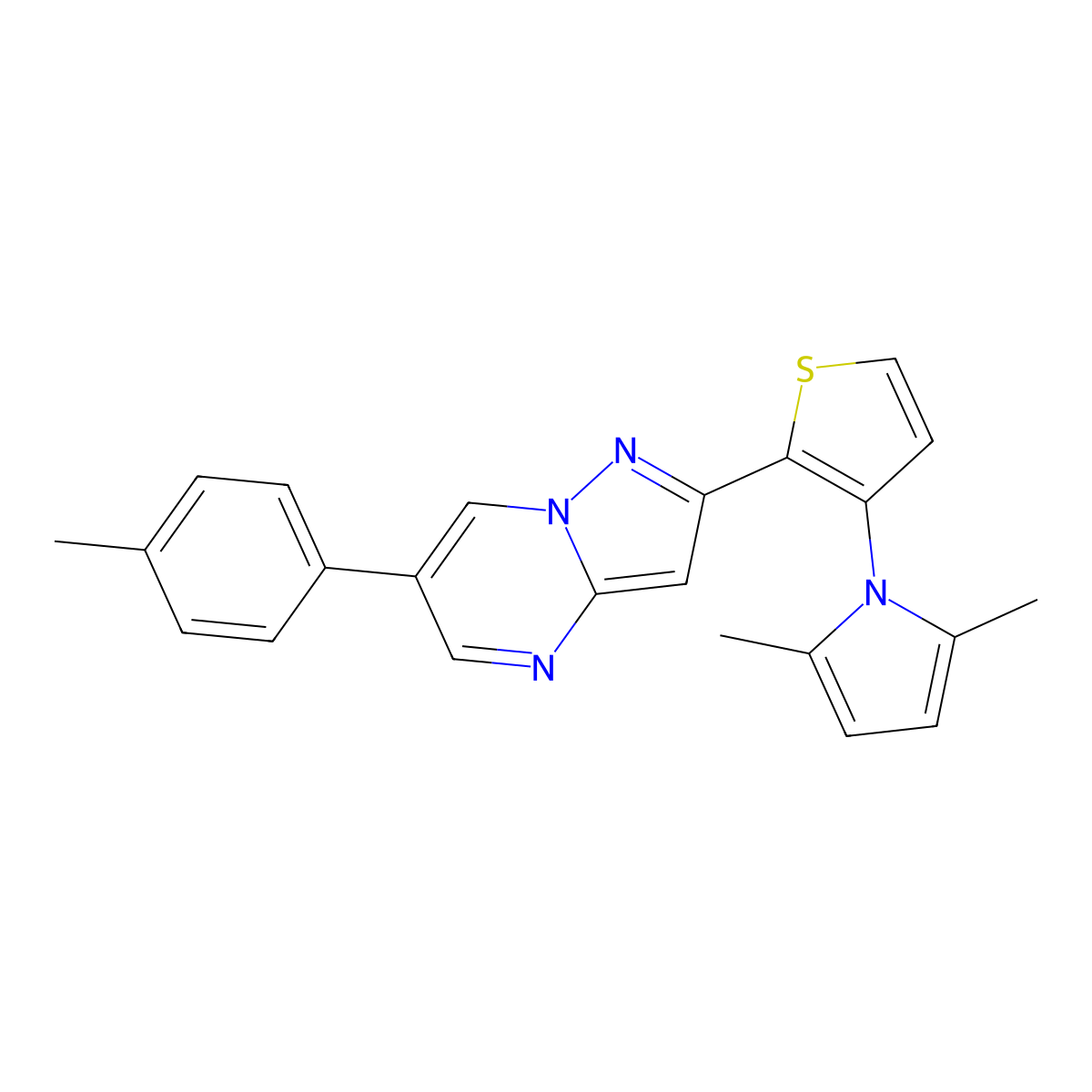 2-[3-(2,5-dimethyl-1H-pyrrol-1-yl)-2-thienyl]-6-(4-methylphenyl)pyrazolo[1,5-a]pyrimidine molecular structure, CAS 691884-05-6
