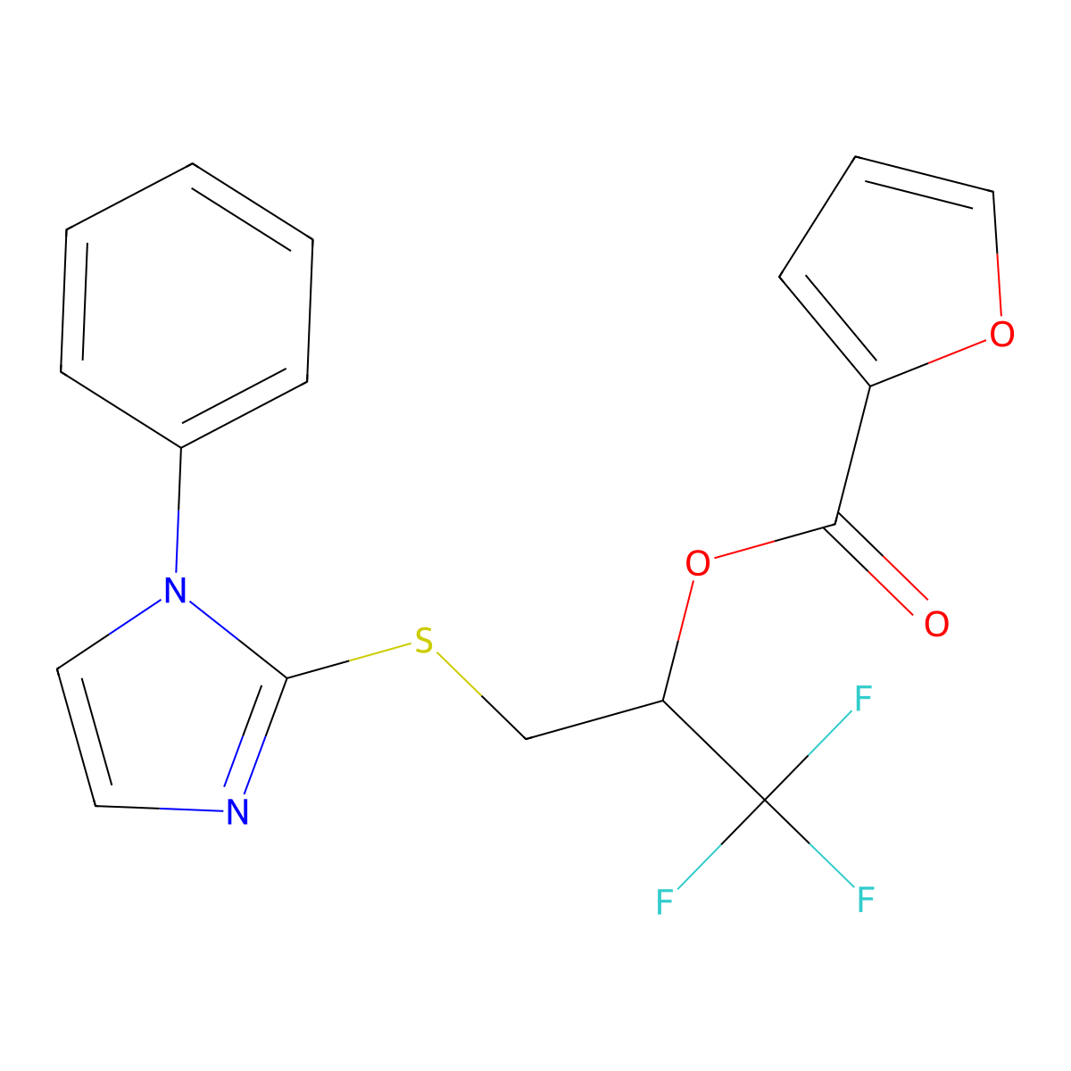 2,2,2-trifluoro-1-{[(1-phenyl-1H-imidazol-2-yl)sulfanyl]methyl}ethyl 2-furoate molecular structure, CAS 691891-12-0