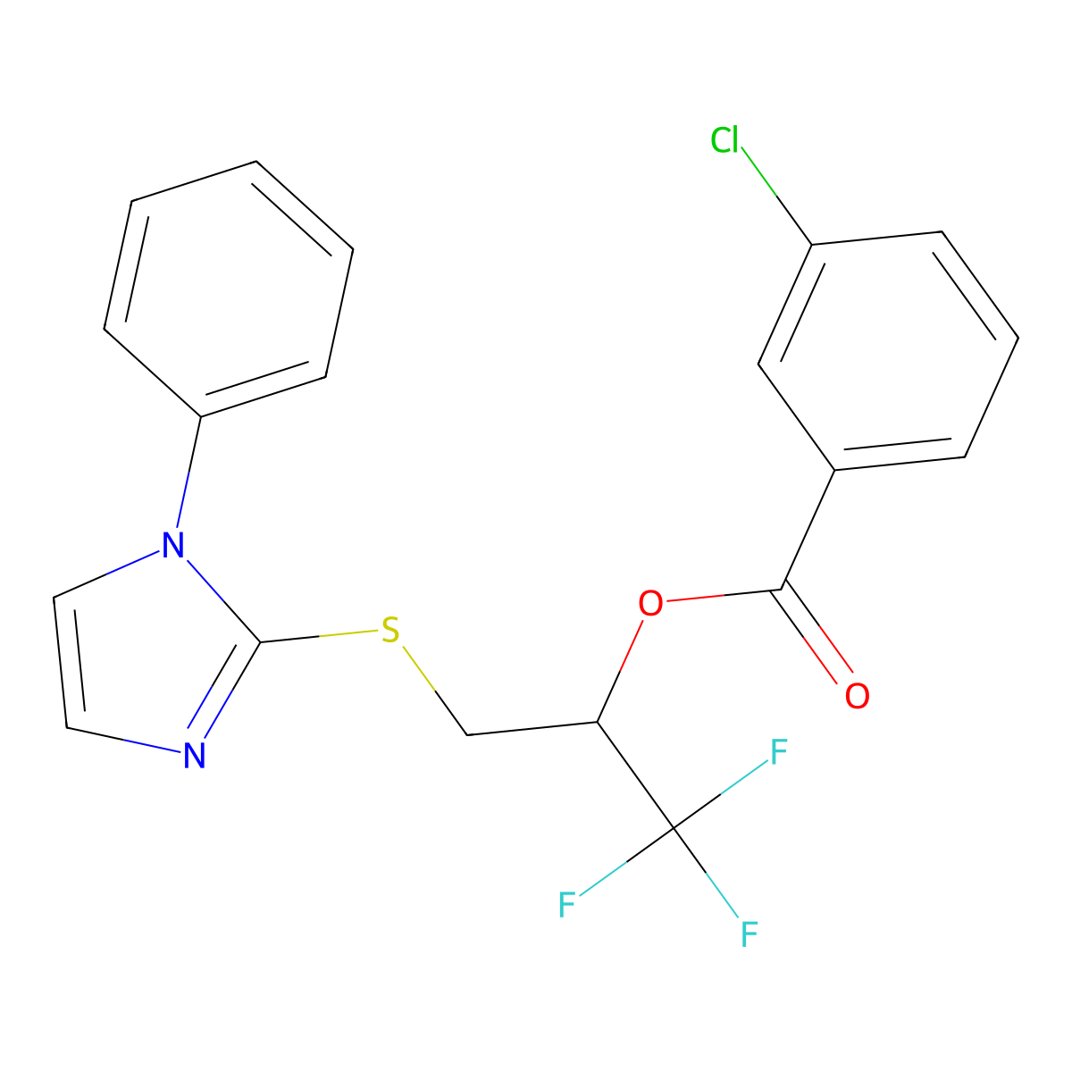 2,2,2-trifluoro-1-{[(1-phenyl-1H-imidazol-2-yl)sulfanyl]methyl}ethyl 3-chlorobenzenecarboxylate molecular structure, CAS 691891-14-2
