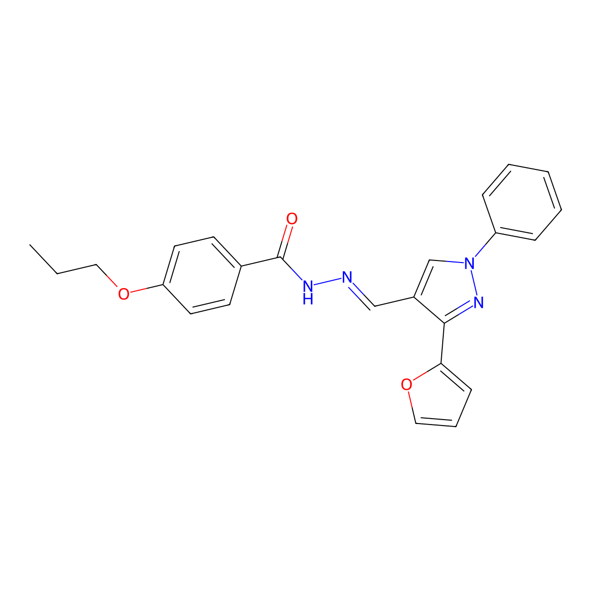 N'-{[3-(Furan-2-yl)-1-phenyl-1H-pyrazol-4-yl]methylidene}-4-propoxybenzohydrazide molecular structure, CAS 6919-34-2
