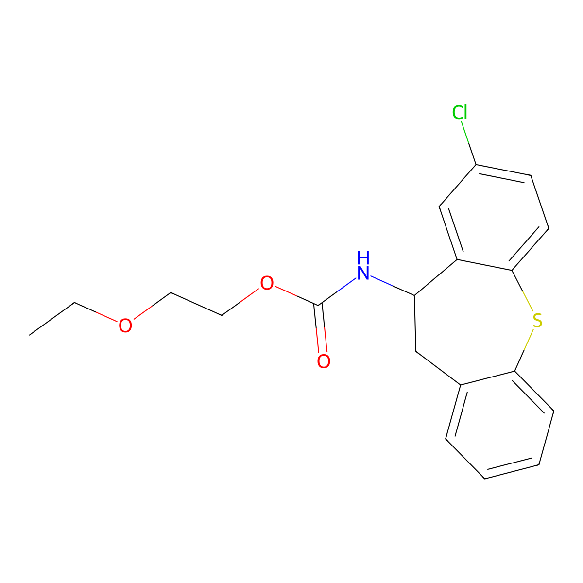 Carbamic acid, (8-chloro-10,11-dihydrodibenzo(b,f)thiepin-10-yl)-, 2-ethoxyethyl ester molecular structure, CAS 69195-63-7