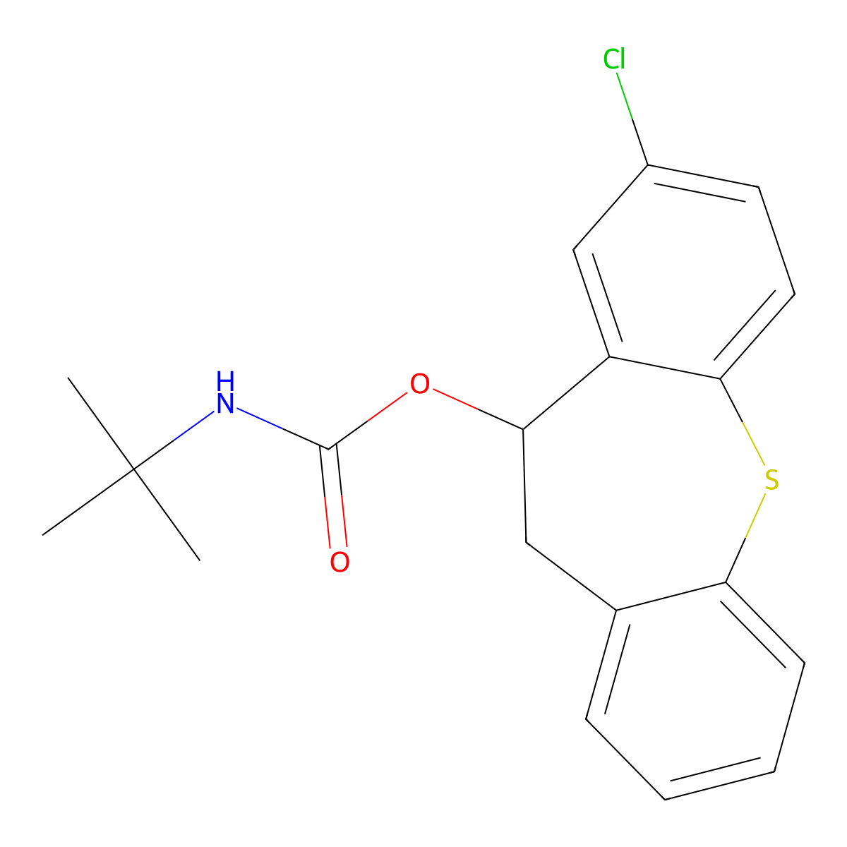 Carbamic acid, (1,1-dimethylethyl)-, 8-chloro-10,11-dihydrodibenzo(b,f)thiepin-10-yl ester molecular structure, CAS 69195-76-2