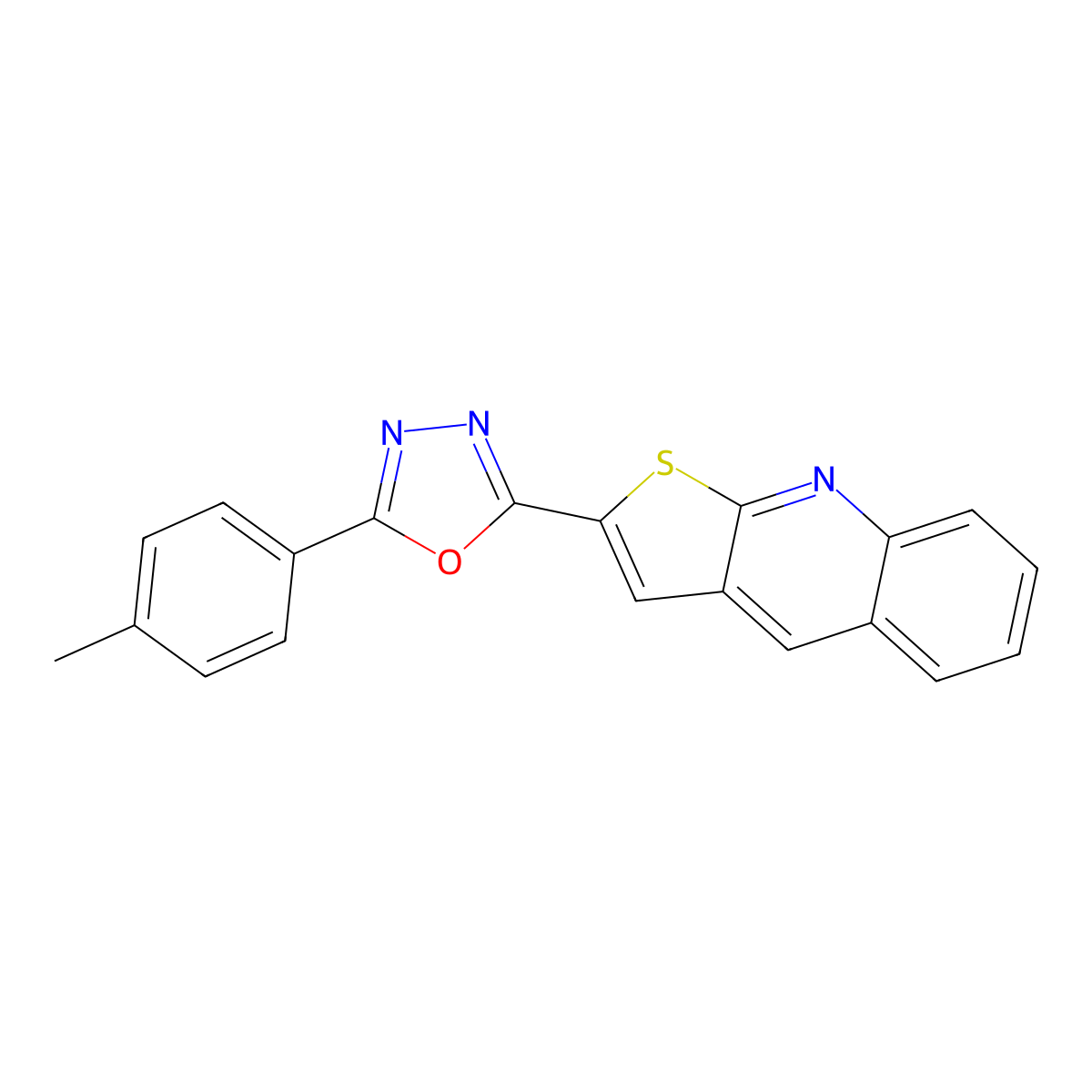 2-(5-(4-Methylphenyl)-1,3,4-oxadiazol-2-yl)thieno(2,3-b)quinoline molecular structure, CAS 692260-13-2