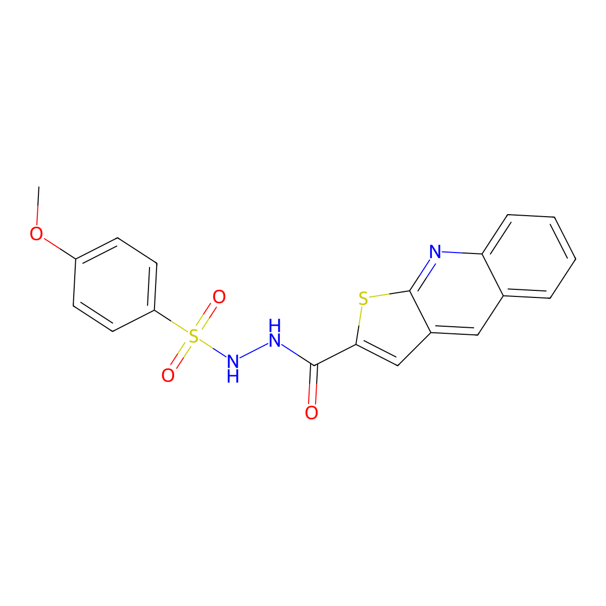 4-methoxy-N'-(thieno[2,3-b]quinolin-2-ylcarbonyl)benzenesulfonohydrazide molecular structure, CAS 692260-16-5