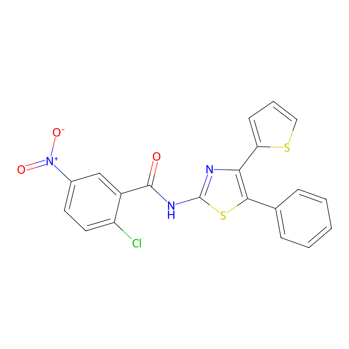 2-chloro-5-nitro-N-(5-phenyl-4-thiophen-2-yl-1,3-thiazol-2-yl)benzamide molecular structure, CAS 692260-33-6