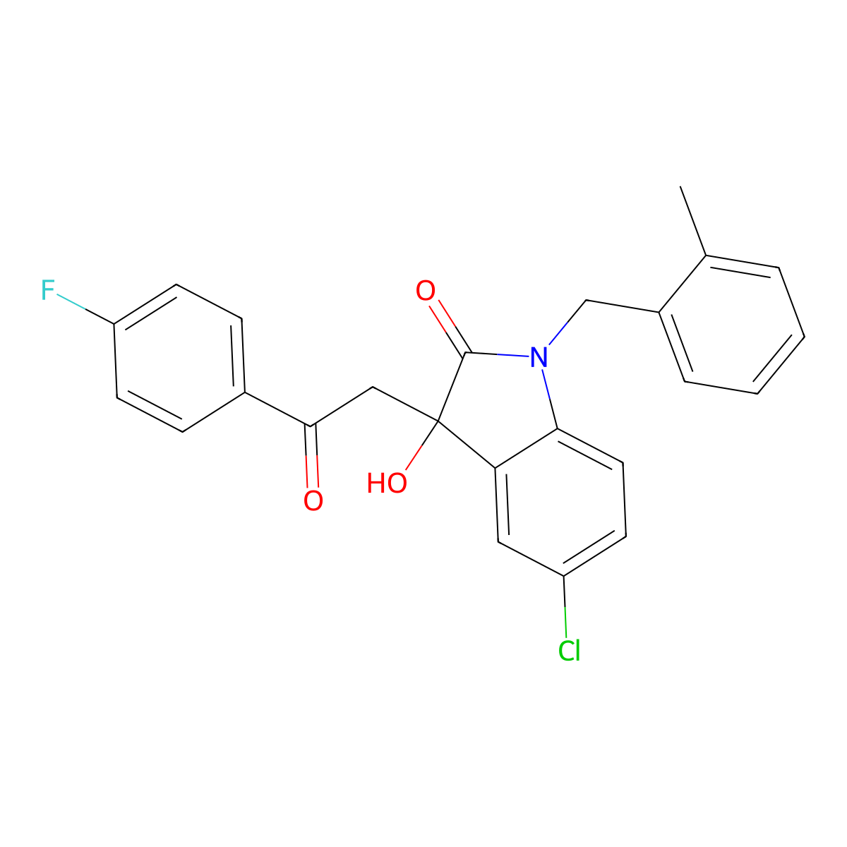 5-Chloro-3-[2-(4-fluorophenyl)-2-oxoethyl]-3-hydroxy-1-[(2-methylphenyl)methyl]indol-2-one molecular structure, CAS 692260-47-2