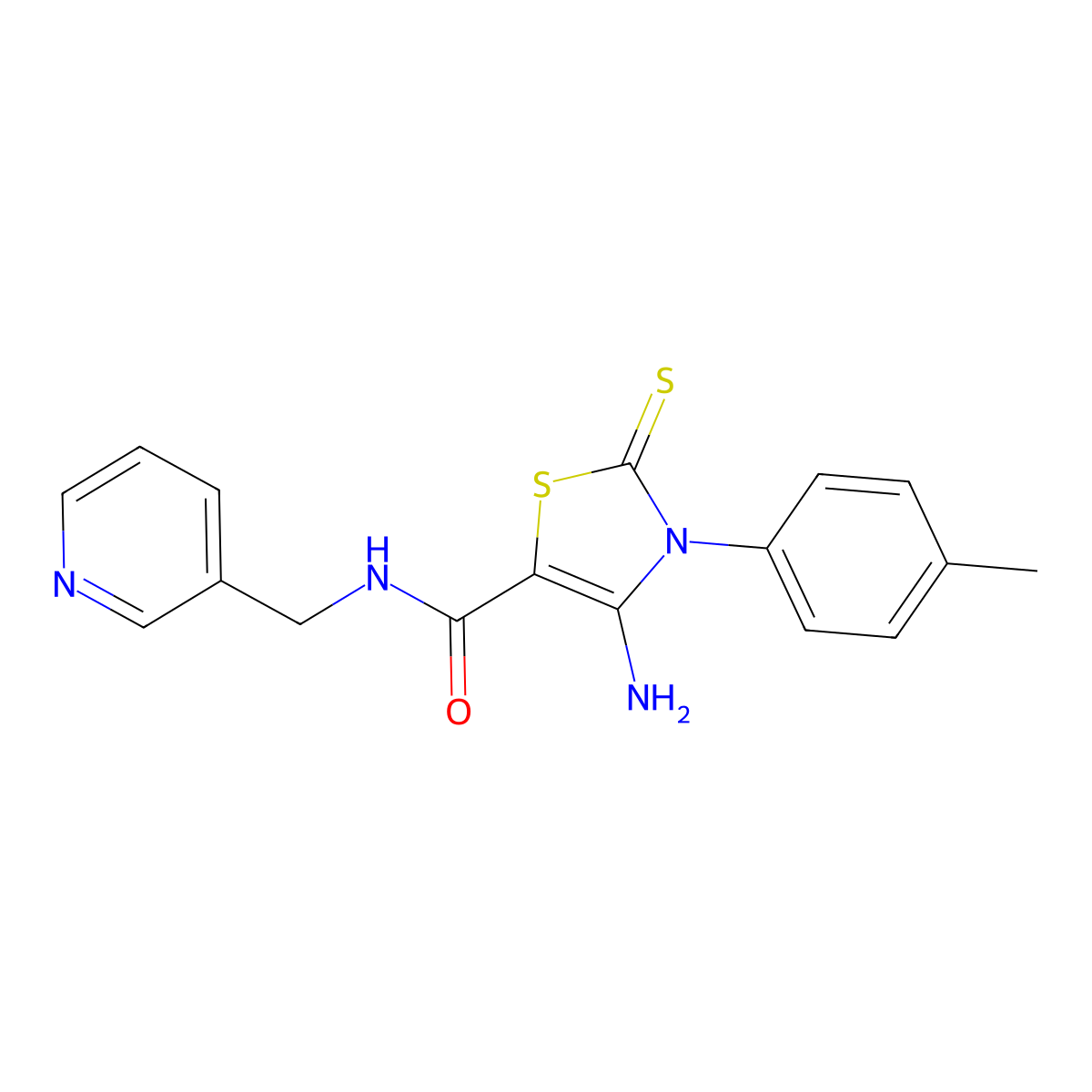 4-amino-3-(4-methylphenyl)-N-(3-pyridinylmethyl)-2-thioxo-2,3-dihydro-1,3-thiazole-5-carboxamide molecular structure, CAS 692260-65-4