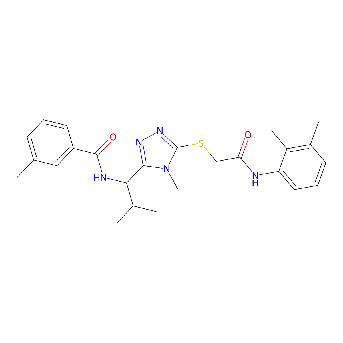 N-[1-[5-[2-(2,3-dimethylanilino)-2-oxoethyl]sulfanyl-4-methyl-1,2,4-triazol-3-yl]-2-methylpropyl]-3-methylbenzamide molecular structure, CAS 692260-82-5