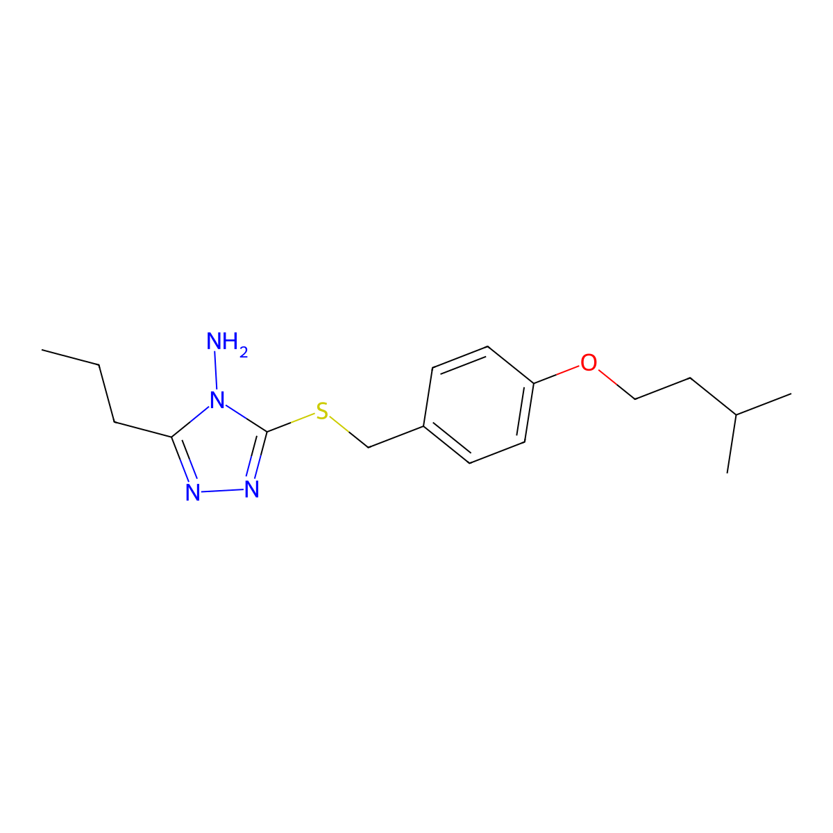 3-[[4-(3-Methylbutoxy)phenyl]methylsulfanyl]-5-propyl-1,2,4-triazol-4-amine molecular structure, CAS 692260-83-6
