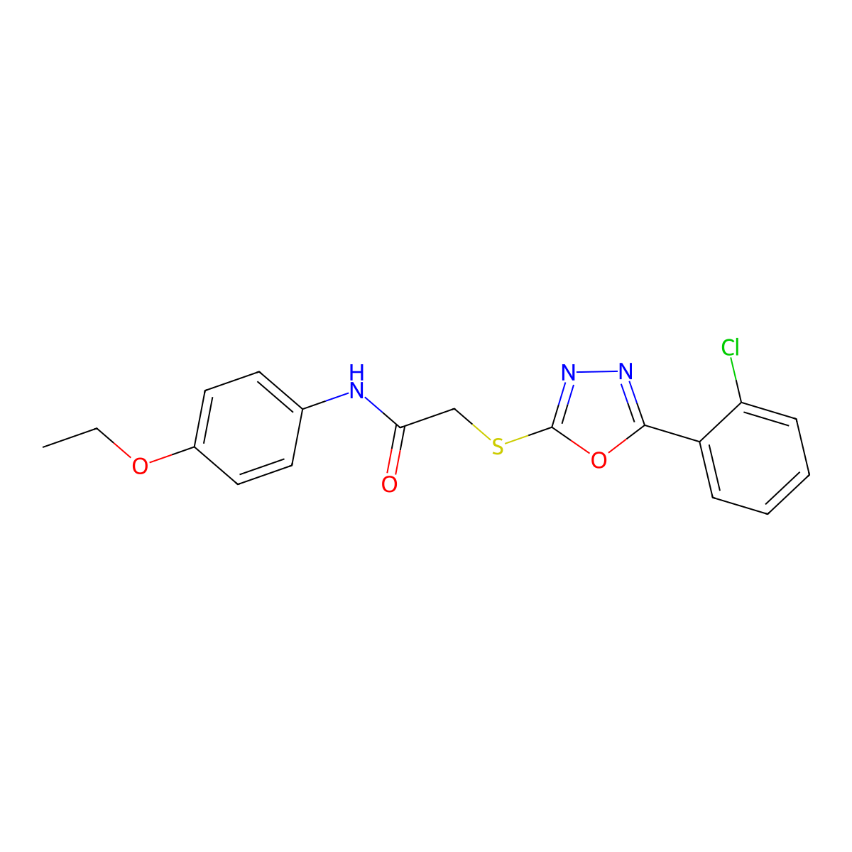 2-[[5-(2-chlorophenyl)-1,3,4-oxadiazol-2-yl]sulfanyl]-N-(4-ethoxyphenyl)acetamide molecular structure, CAS 692262-17-2