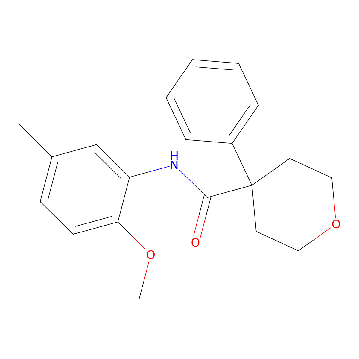 N-(2-methoxy-5-methylphenyl)-4-phenyloxane-4-carboxamide molecular structure, CAS 692262-38-7