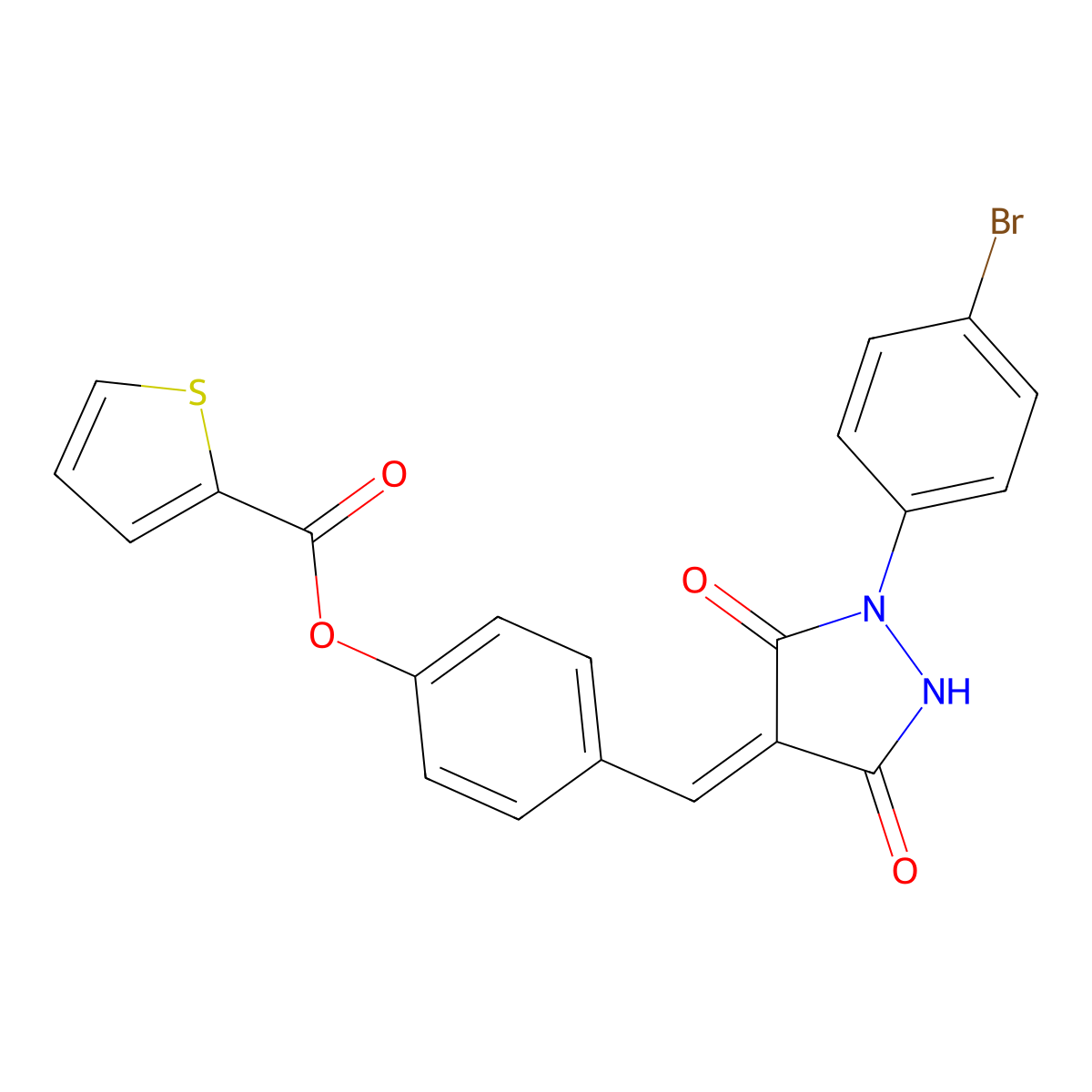 4-[[1-(4-Bromophenyl)-3,5-dioxo-4-pyrazolidinylidene]methyl]phenyl 2-thiophenecarboxylate molecular structure, CAS 692262-40-1