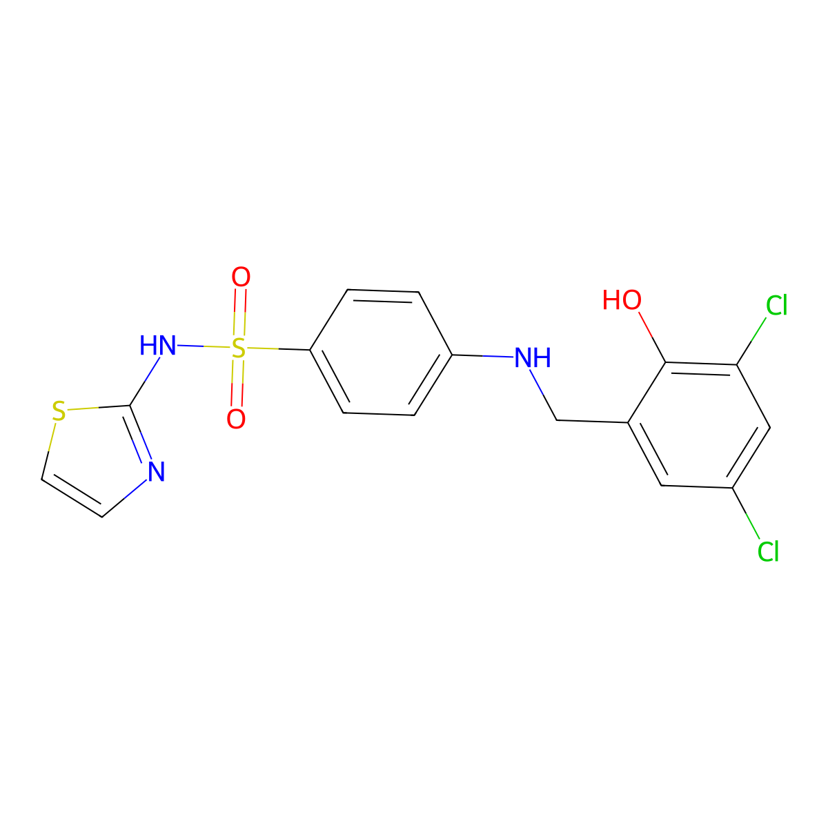 4-[(3,5-dichloro-2-hydroxyphenyl)methylamino]-N-(1,3-thiazol-2-yl)benzenesulfonamide molecular structure, CAS 692262-49-0