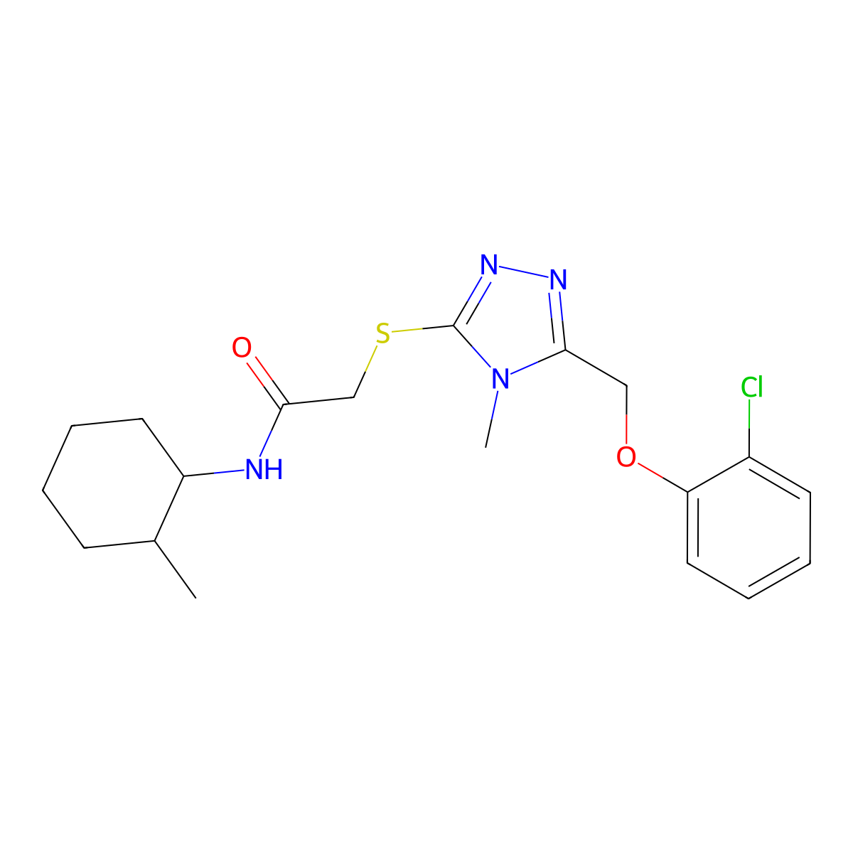 2-({5-[(2-chlorophenoxy)methyl]-4-methyl-4H-1,2,4-triazol-3-yl}sulfanyl)-N-(2-methylcyclohexyl)acetamide molecular structure, CAS 692262-84-3
