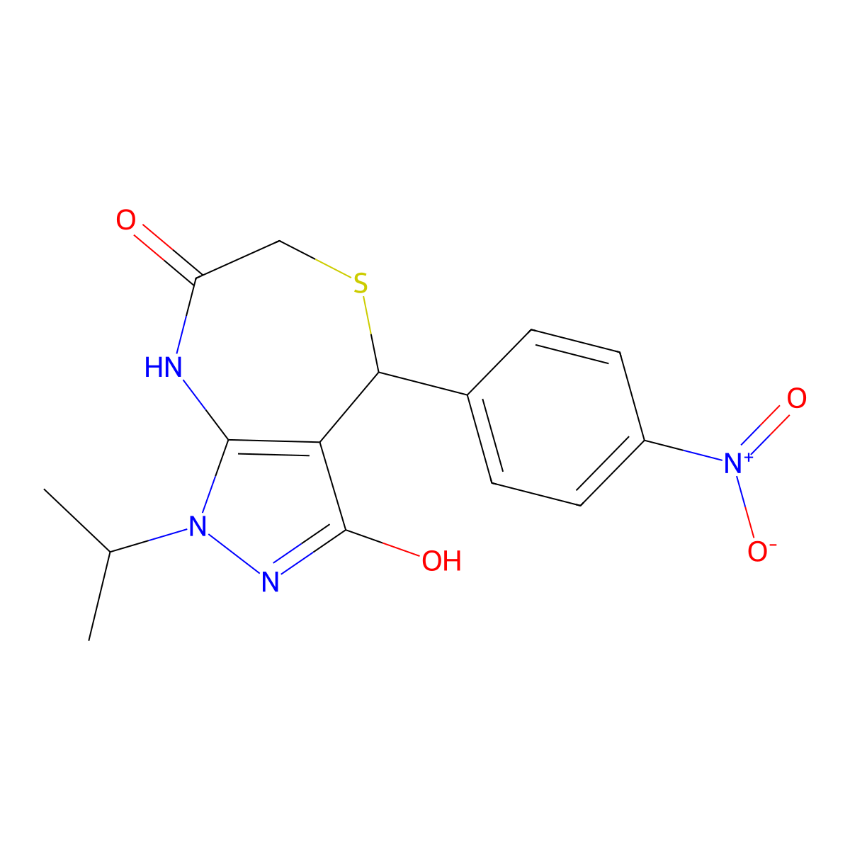 4-(4-nitrophenyl)-1-propan-2-yl-4,8-dihydro-2H-pyrazolo[3,4-e][1,4]thiazepine-3,7-dione molecular structure, CAS 692263-44-8