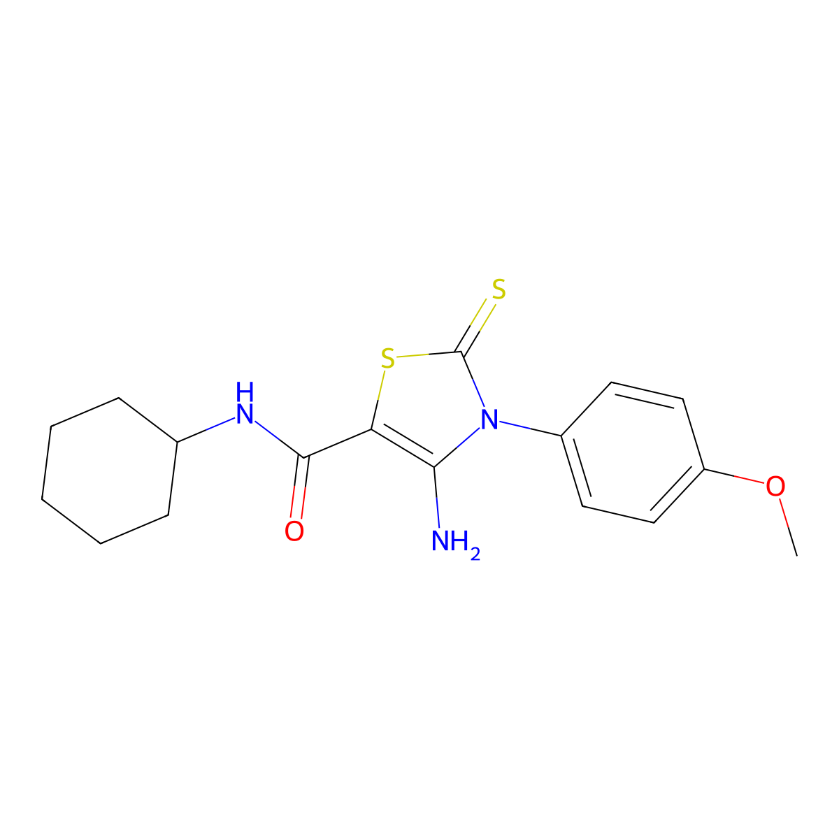 4-amino-N-cyclohexyl-3-(4-methoxyphenyl)-2-thioxo-2,3-dihydro-1,3-thiazole-5-carboxamide molecular structure, CAS 692263-45-9