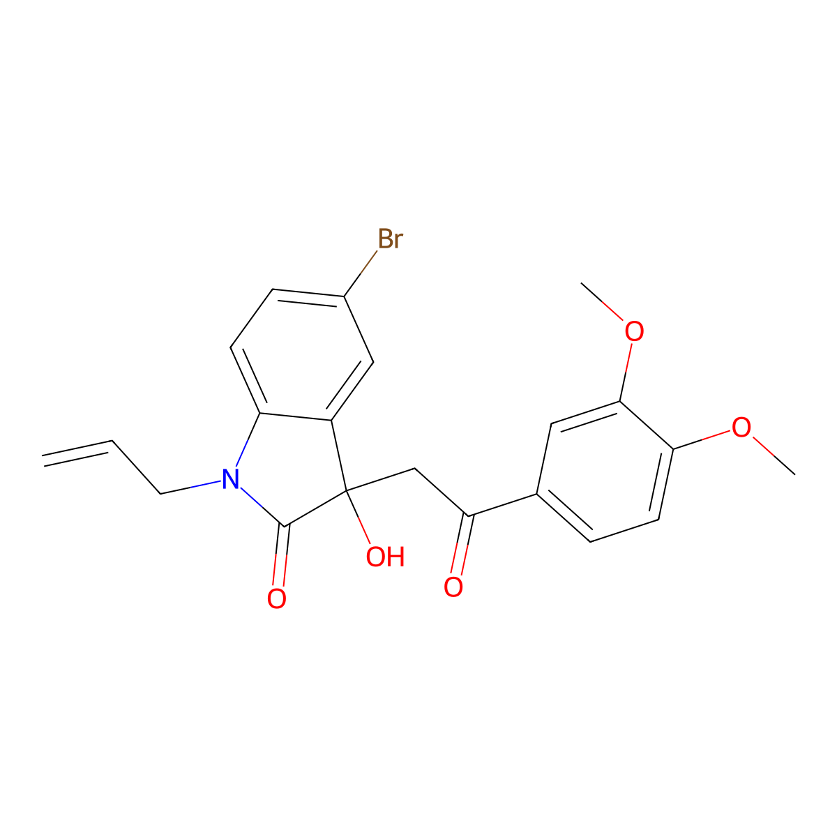 5-Bromo-3-[2-(3,4-dimethoxyphenyl)-2-oxoethyl]-3-hydroxy-1-prop-2-enylindol-2-one molecular structure, CAS 692263-85-7