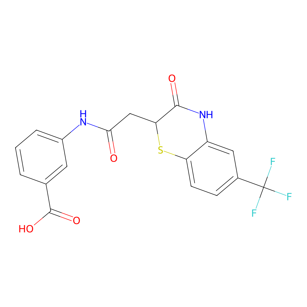 3-(2-(3-oxo-6-(trifluoromethyl)-3,4-dihydro-2H-benzo[b][1,4]thiazin-2-yl)acetamido)benzoic acid molecular structure, CAS 692264-26-9
