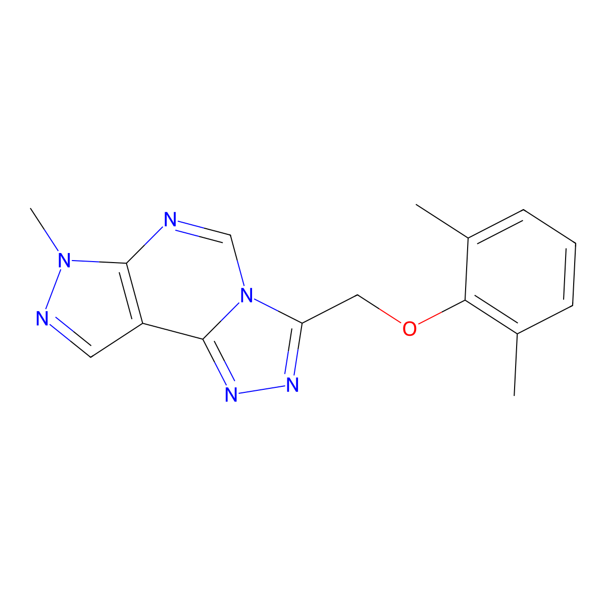 3-[(2,6-dimethylphenoxy)methyl]-7-methyl-7H-pyrazolo[4,3-e][1,2,4]triazolo[4,3-c]pyrimidine molecular structure, CAS 692264-39-4