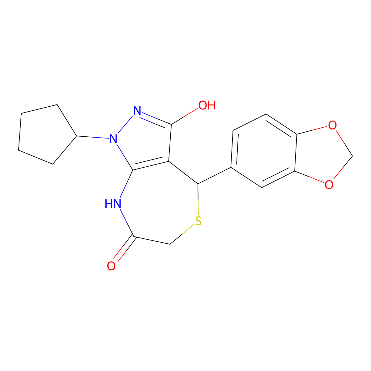 4-(1,3-benzodioxol-5-yl)-1-cyclopentyl-4,8-dihydro-2H-pyrazolo[3,4-e][1,4]thiazepine-3,7-dione molecular structure, CAS 692264-94-1