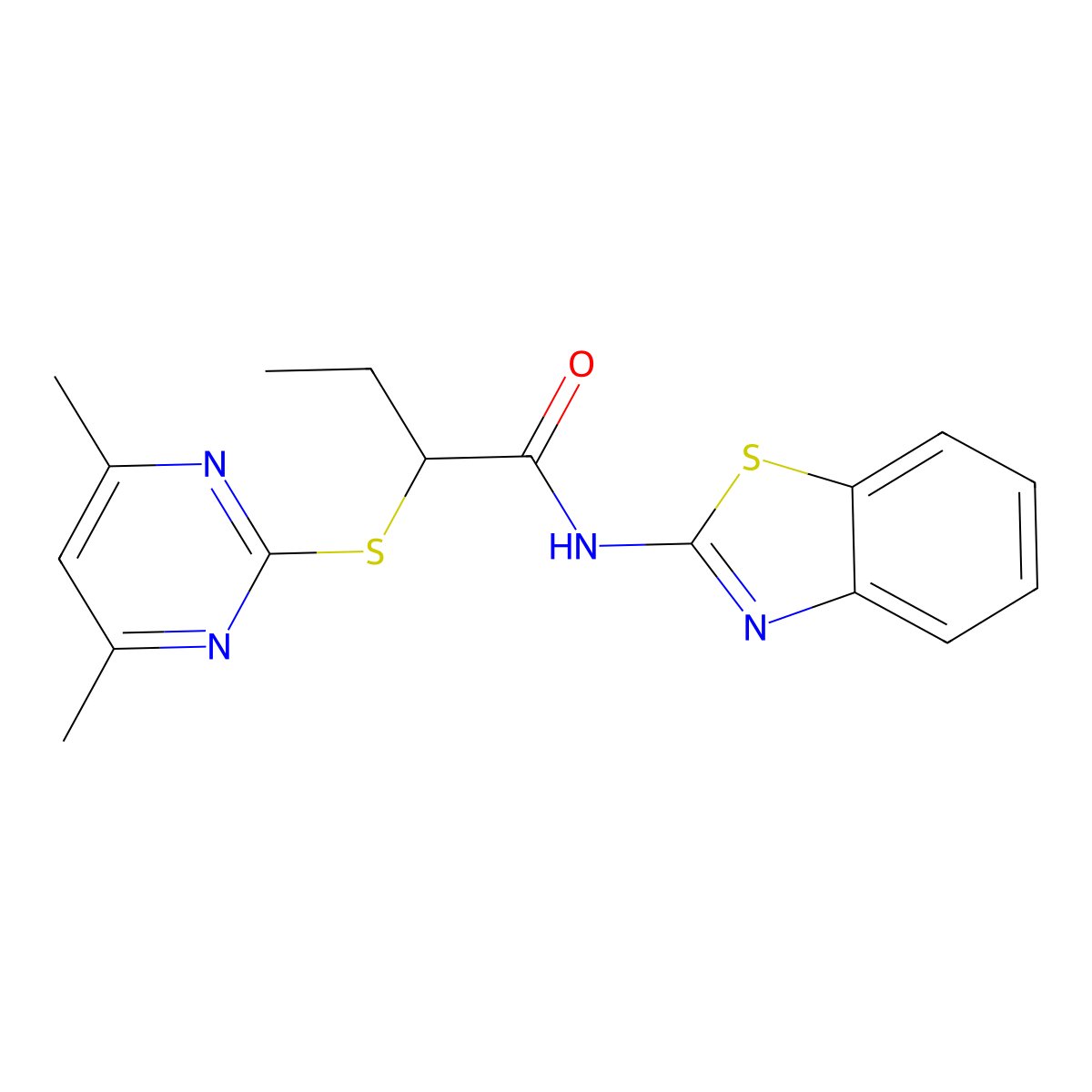 N-(1,3-benzothiazol-2-yl)-2-(4,6-dimethylpyrimidin-2-yl)sulfanylbutanamide molecular structure, CAS 692265-18-2