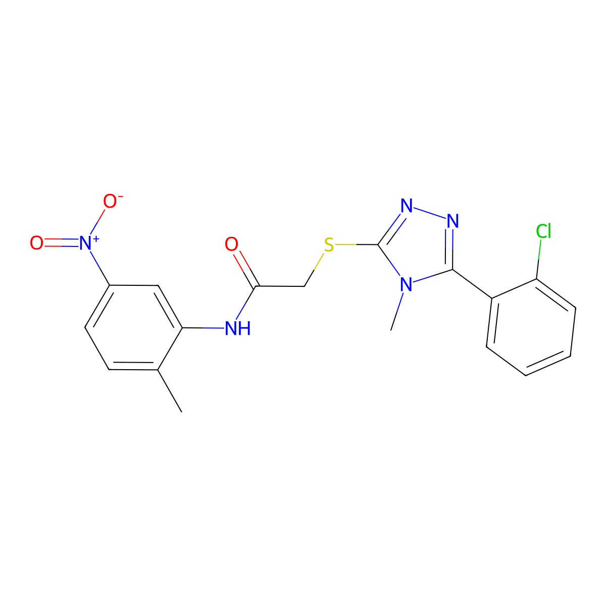 2-[[5-(2-chlorophenyl)-4-methyl-1,2,4-triazol-3-yl]sulfanyl]-N-(2-methyl-5-nitrophenyl)acetamide molecular structure, CAS 692265-27-3