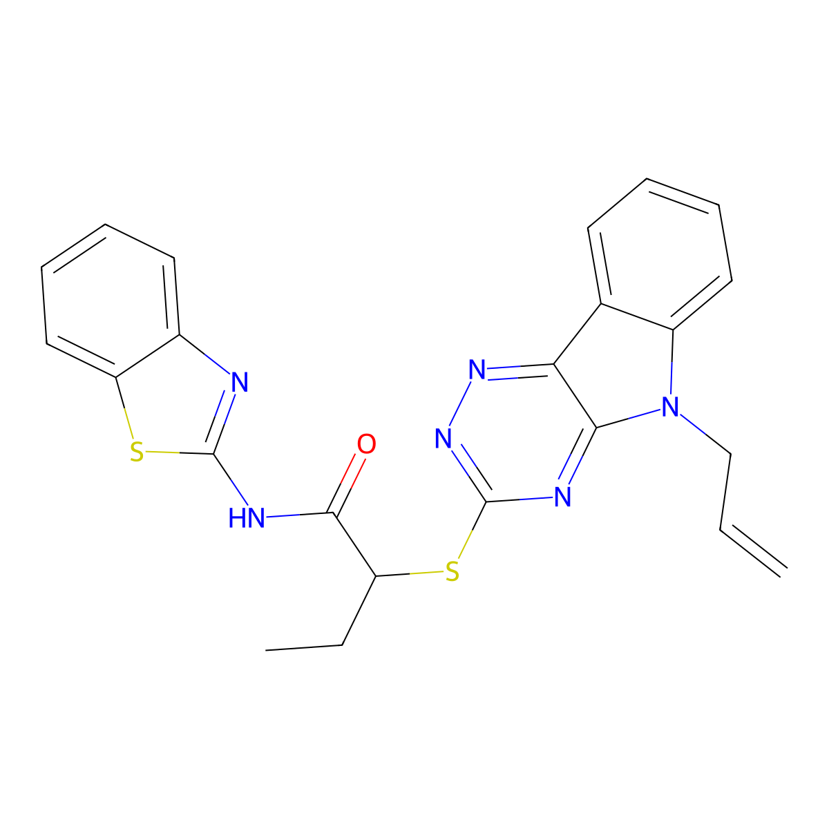 N-(1,3-benzothiazol-2-yl)-2-[(5-prop-2-enyl-[1,2,4]triazino[5,6-b]indol-3-yl)sulfanyl]butanamide molecular structure, CAS 692265-68-2