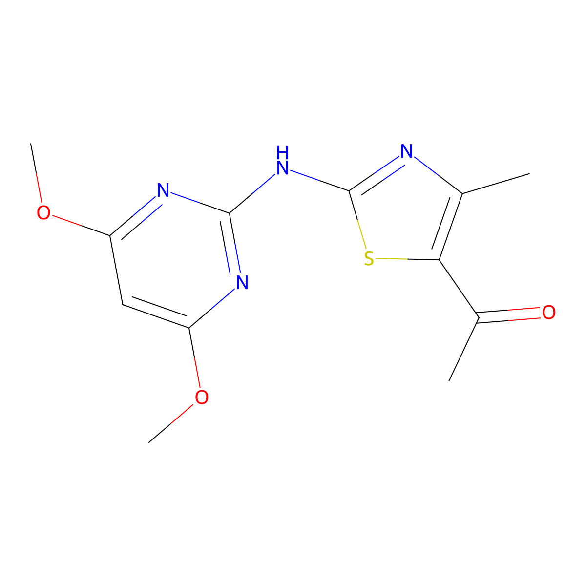 1-[2-[(4,6-Dimethoxypyrimidin-2-yl)amino]-4-methyl-1,3-thiazol-5-yl]ethanone molecular structure, CAS 692265-70-6