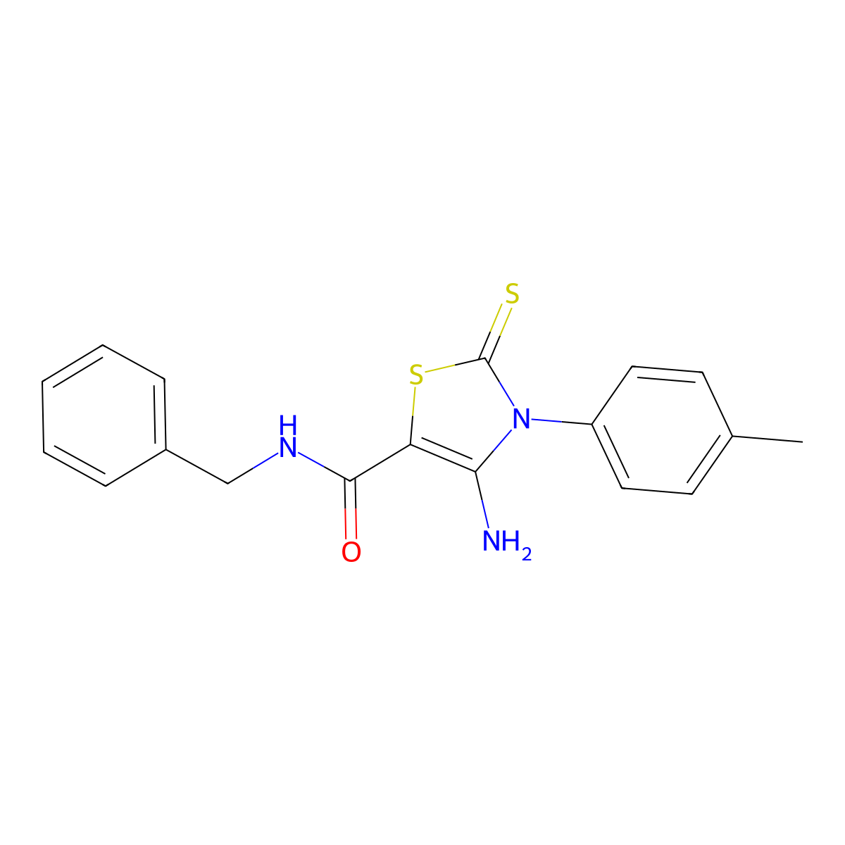 4-amino-N-benzyl-3-(4-methylphenyl)-2-thioxo-2,3-dihydro-1,3-thiazole-5-carboxamide molecular structure, CAS 692265-98-8