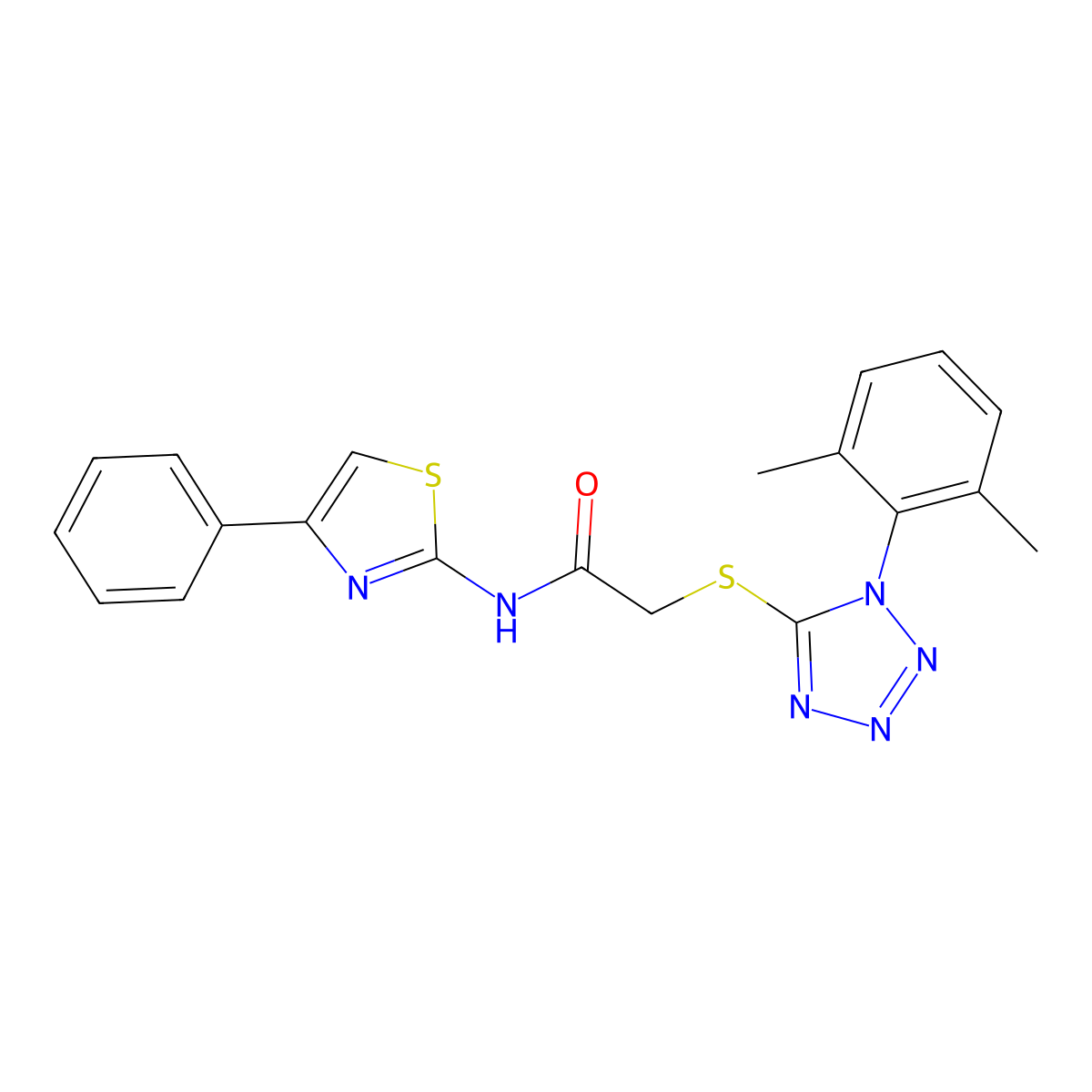 2-[1-(2,6-dimethylphenyl)tetrazol-5-yl]sulfanyl-N-(4-phenyl-1,3-thiazol-2-yl)acetamide molecular structure, CAS 692265-99-9