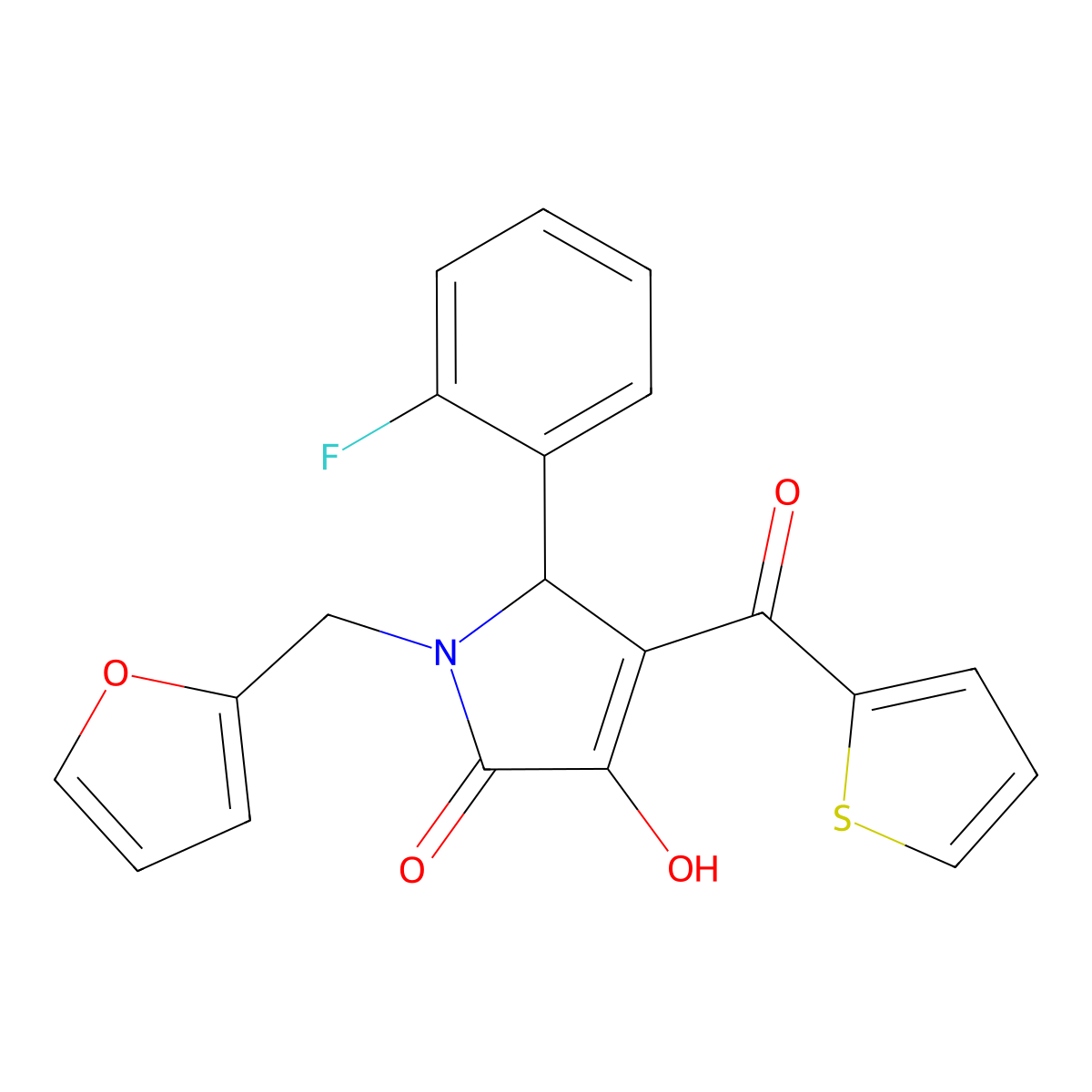 5-(2-fluorophenyl)-1-(2-furylmethyl)-3-hydroxy-4-(2-thienylcarbonyl)-1,5-dihydro-2H-pyrrol-2-one molecular structure, CAS 692266-01-6